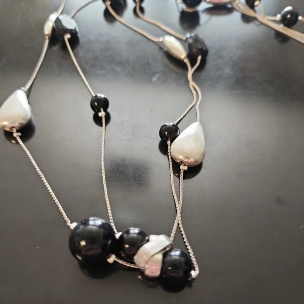 Long Silver & Black Necklace